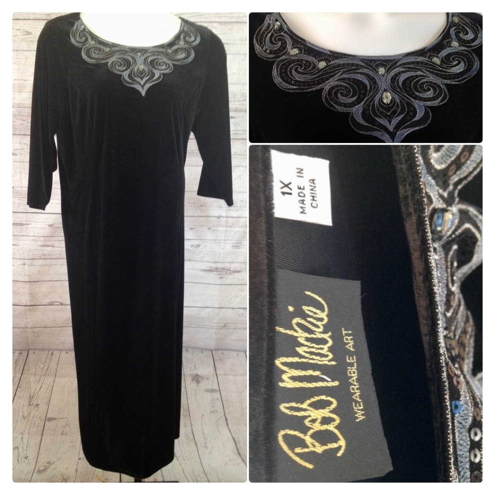 Bob Mackie Velour Embellished full legnth Dress